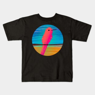 Cute pink bird sticker colorful and funky Kids T-Shirt